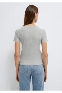 Mavi Semi-Buttoned Gray Basic T-Shirt Fitted -83096 - Image 6