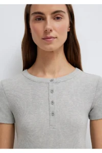 Mavi Semi-Buttoned Gray Basic T-Shirt Fitted -83096 - Image 7