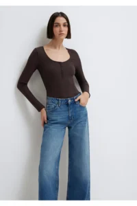 Mavi Long Sleeve Brown T-Shirt Fitted -70240