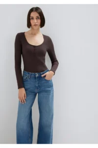 Mavi Long Sleeve Brown T-Shirt Fitted -70240 - Image 3