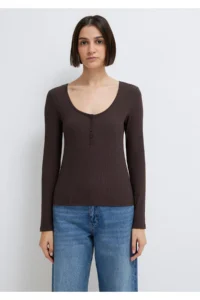 Mavi Long Sleeve Brown T-Shirt Fitted -70240 - Image 4