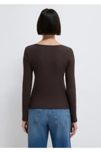 Mavi Long Sleeve Brown T-Shirt Fitted -70240 - Image 6