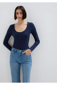 Mavi Long Sleeve Navy Blue T-Shirt Fitted -70497 - Image 2