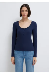 Mavi Long Sleeve Navy Blue T-Shirt Fitted -70497 - Image 3