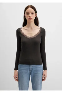 Mavi Long Sleeve Brown T-Shirt Fitted -70262 - Image 3