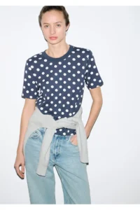 Mavi White Polka Dot Navy Blue T-Shirt Regular Fit / Normal Cut -91575