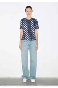 Mavi White Polka Dot Navy Blue T-Shirt Regular Fit / Normal Cut -91575 - Image 2