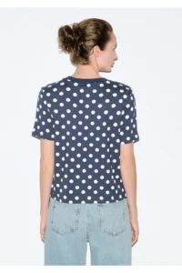 Mavi White Polka Dot Navy Blue T-Shirt Regular Fit / Normal Cut -91575 - Image 3