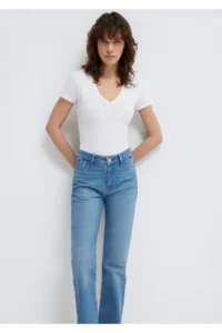 Mavi V Neck White Basic Stretch T-Shirt Fitted