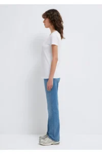 Mavi V Neck White Basic Stretch T-Shirt Fitted - Image 4