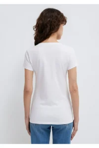 Mavi V Neck White Basic Stretch T-Shirt Fitted - Image 5