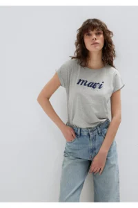 Mavi Logo Printed Gray T-Shirt Loose Fit - Image 2