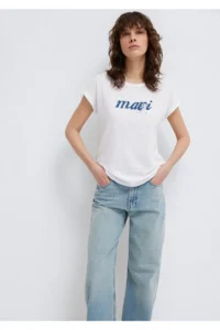 Mavi Logo Printed White T-Shirt Loose Fit