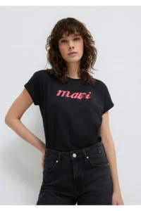 Mavi Logo Printed Black T-Shirt Loose Fit - Image 2