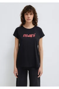 Mavi Logo Printed Black T-Shirt Loose Fit - Image 3