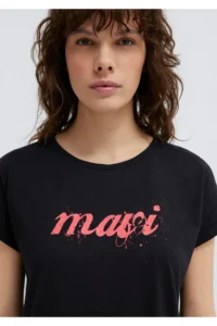 Mavi Logo Printed Black T-Shirt Loose Fit - Image 6