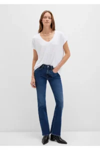 Mavi V Neck White Basic Viscose T-Shirt Loose Fit / Loosely Comfortable Cut - Image 2