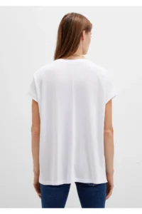 Mavi V Neck White Basic Viscose T-Shirt Loose Fit / Loosely Comfortable Cut - Image 5