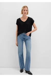 Mavi V Neck Black Basic Viscose T-Shirt Loose Fit / Loosely Comfortable Cut - Image 2
