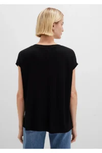 Mavi V Neck Black Basic Viscose T-Shirt Loose Fit / Loosely Comfortable Cut - Image 4