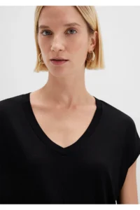 Mavi V Neck Black Basic Viscose T-Shirt Loose Fit / Loosely Comfortable Cut - Image 5