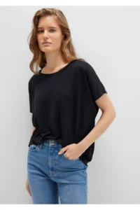 Mavi Lux Touch (TENCEL™) Modal Black Basic T-Shirt Loose Fit - Image 2