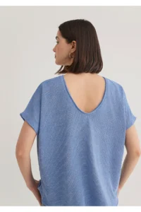 Mavi Textured Blue Basic T-Shirt Loose Fit / Loose Fit -70853 - Image 2