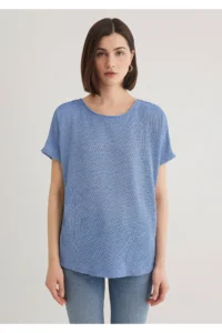Mavi Textured Blue Basic T-Shirt Loose Fit / Loose Fit -70853 - Image 3