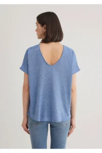 Mavi Textured Blue Basic T-Shirt Loose Fit / Loose Fit -70853 - Image 4