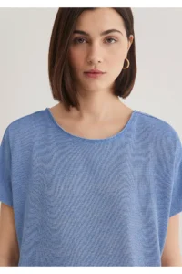 Mavi Textured Blue Basic T-Shirt Loose Fit / Loose Fit -70853 - Image 5