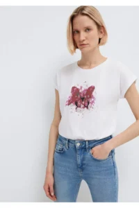 Mavi Butterfly Printed White Istanbul T-Shirt Regular Fit / Normal Cut - Image 2