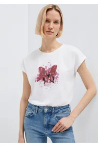 Mavi Butterfly Printed White Istanbul T-Shirt Regular Fit / Normal Cut - Image 3