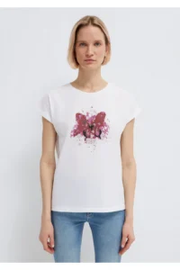 Mavi Butterfly Printed White Istanbul T-Shirt Regular Fit / Normal Cut - Image 4