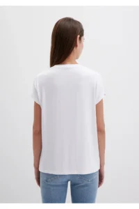Mavi V Neck White Basic Viscose T-Shirt Regular Fit / Normal Cut - Image 5