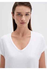 Mavi V Neck White Basic Viscose T-Shirt Regular Fit / Normal Cut - Image 6