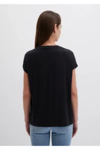Mavi V Neck Black Basic Viscose T-Shirt Regular Fit / Normal Cut - Image 4