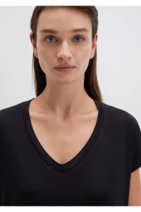 Mavi V Neck Black Basic Viscose T-Shirt Regular Fit / Normal Cut - Image 5