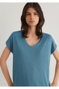 Mavi V Neck Basic Viscose T-Shirt Regular Fit / Normal Cut -70753 - Image 2