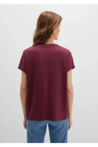 Mavi V Neck Claret Red Basic Viscose T-Shirt Regular Fit / Normal Cut -70393 - Image 5