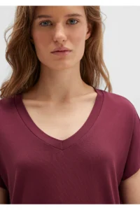 Mavi V Neck Claret Red Basic Viscose T-Shirt Regular Fit / Normal Cut -70393 - Image 6