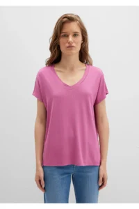 Mavi V Neck Pink Basic Viscose T-Shirt Regular Fit / Normal Cut -70955 - Image 3