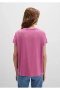 Mavi V Neck Pink Basic Viscose T-Shirt Regular Fit / Normal Cut -70955 - Image 4