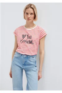 Mavi Love You Printed Striped Istanbul T-Shirt Regular Fit / Normal Cut