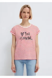 Mavi Love You Printed Striped Istanbul T-Shirt Regular Fit / Normal Cut - Image 4