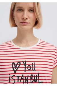 Mavi Love You Printed Striped Istanbul T-Shirt Regular Fit / Normal Cut - Image 7