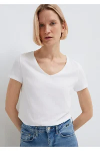 Mavi V-Neck Flared White Basic T-Shirt Slim Fit / Slim Fit