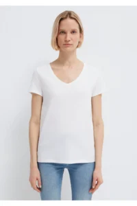 Mavi V-Neck Flared White Basic T-Shirt Slim Fit / Slim Fit - Image 3