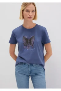 Mavi Butterfly Printed Navy Blue Istanbul T-Shirt Regular Fit / Normal Cut