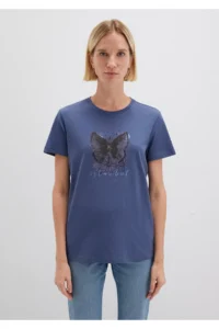 Mavi Butterfly Printed Navy Blue Istanbul T-Shirt Regular Fit / Normal Cut - Image 3
