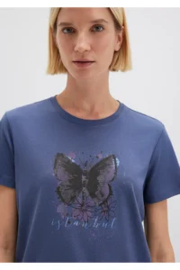 Mavi Butterfly Printed Navy Blue Istanbul T-Shirt Regular Fit / Normal Cut - Image 5